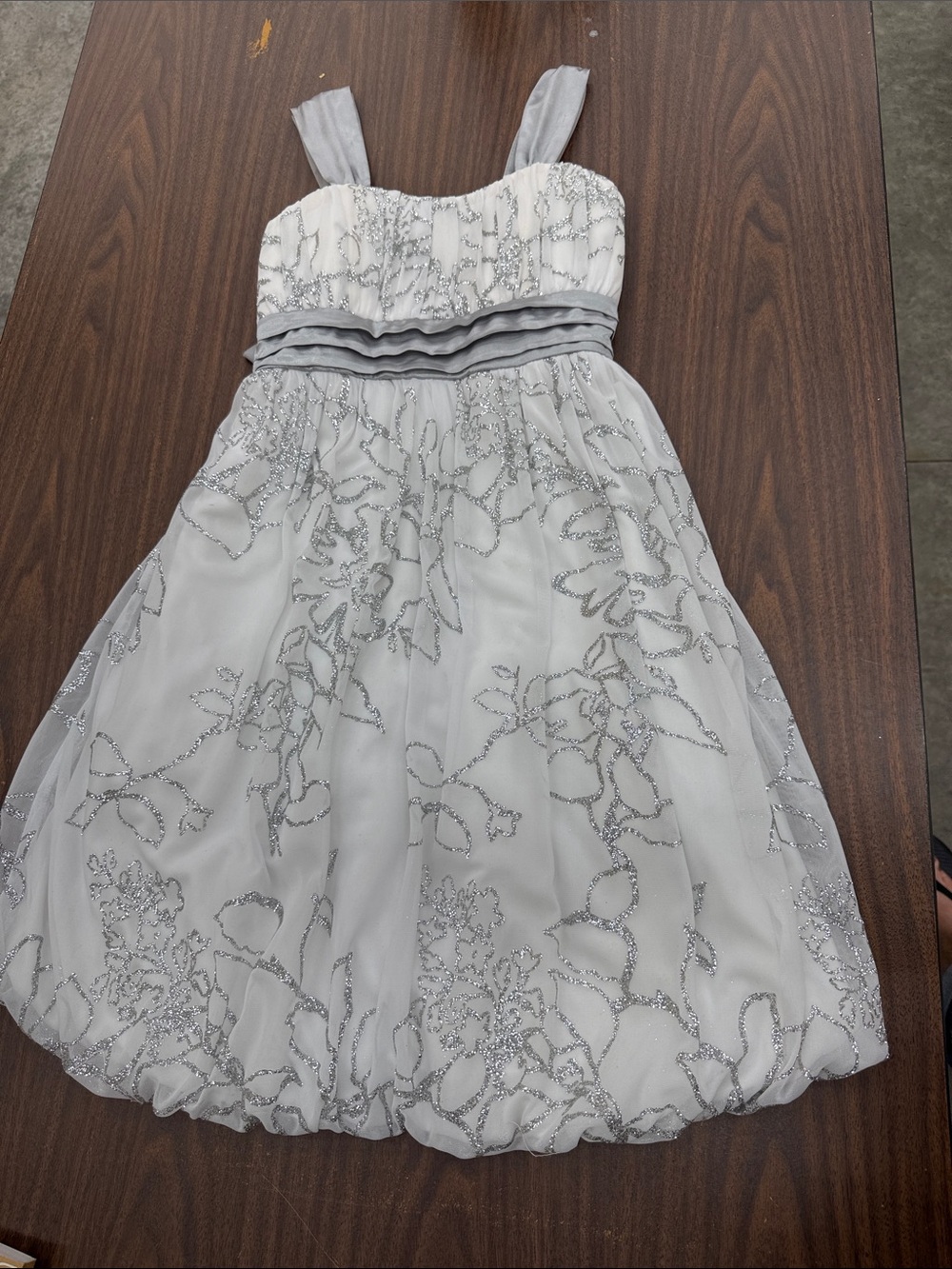 Speechless Girls Silver Glitter Floral Party Dress with Waistband